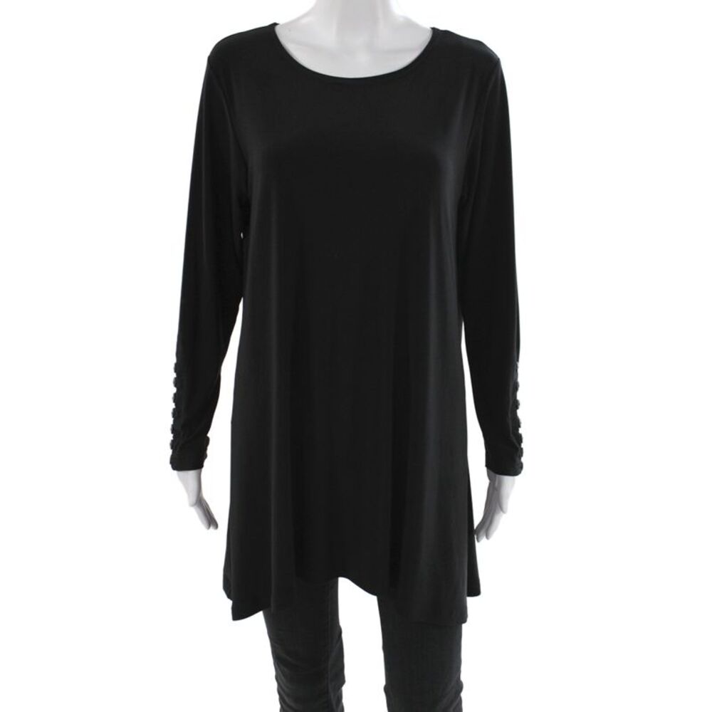Simpli Womens Tunic Blouse Black Long Sleeve Scoop Neck Size 12